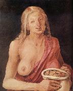 Albrecht Durer Old woman with Bag of coins painting